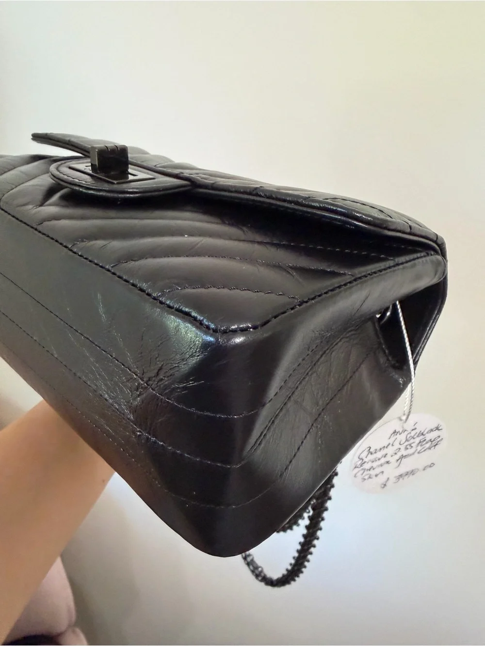 CHANEL SO BLACK REISSUE 2.55 FLAP CHEVRON AGED CALFSKIN MINI
